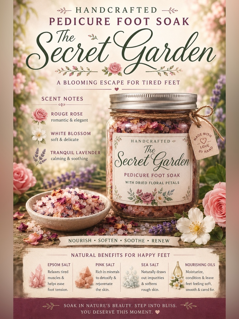 The secret garden handcrafted Pedicure Foot Soak dried florals